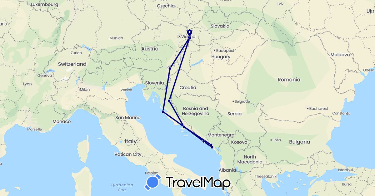 TravelMap itinerary: driving in Croatia, Montenegro, Slovenia, Slovakia (Europe)